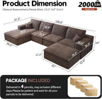136.6'' U-Shaped Modern Modular Sectional Cloud Couch Whit Ottoman, 4-Seat Chenille Deep-Seat Sofa with Pillow for Living Room, Bedroom, Apartment, Camel