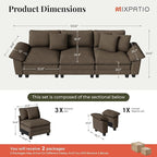 123" Cloud Modular Sectional Sofa, 3-Seater w/Deep Seat & Removable Arms, Plush Chenille for Living Room - Taupe