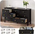 Black Dresser for Bedroom with Gold Handle Modern 7 Drawer Dresser, Wood Chest of Drawer Closet Clothes Storage Organizer for Living Room, Hallway, TV Stand, 55 Inch