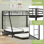 Giantex Twin Over Full Bunk Bed with Trundle, Heavy-Duty Metal Triple Bunk Beds w/Two Side Ladders & Safety Guard Rail, 3 in 1 Bunk Beds for Kids Teens, No Box Spring Needed, Black