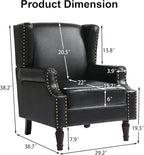 Pia Ricco High Back Floral Accent Chair - Retro Wingback Upholstered Armchair in Faux Leather, Nailhead Trim & Solid Wood Legs for Living Room Bedroom Reading Chair（Black