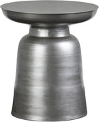 SIMPLIHOME Toby Metal Table - 17 inch Wide Solid Iron Drum Accent Table in Silver, Industrial Side or End Table for Living Room, Bedroom or Entryway with Sculptural Design, Assembled