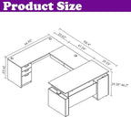 100.4'' Height Adjustable U-Shaped Executive Desk with 3-Drawer File Cabinet and Shelves (Espresso-U)