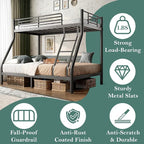 Bunk Beds Twin Over Full Size, Heavy Duty Bunk Beds with Bottom Space & Guardrail Metal Bunk Bed Frame for Adults Dorm Bedroom Guest Room, No Box Spring Needed（Upgrate Black）