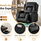 URRED Rocker Recliner Chair for Adults, 270° Swivel Glider Reclining Single Sofa with LED Ambient Light, Cup Holders and Side Pockets, Faux Leather Recliner for Living Room or Home Theater, Black