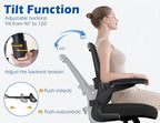 TRALT Ergonomic Office Chair - Desk Chair with Adjustable Lumbar Support Computer Chair - Mesh Comfy Chair with Flip-up Armrests - Gaming Chairs for Adults Home Office (Leather, Black)