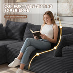 106" Cloud Couch Corduroy Modular Sectional Sofa L-Shape Boneless Couch with Wide Armrests and Cup Holders for Living Room Bedroom, No Assembly Required (Grey)