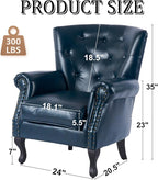 Modern Accent Chair, Mid-Century Faux Leather Armchair with Solid Wood Legs, Single Sofa Club Chair for Living Room, Bedroom, Leisure Room, Reading Room(Navy)