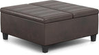 SIMPLIHOME Ellis 36 inch Wide Contemporary Square Coffee Table Storage Ottoman in Distressed Brown Vegan Faux Leather, Assembled, for The Living Room and Bedroom