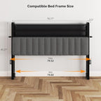 VINGLI King Size Headboard Only, Adjustable Upholstered Headboard with 3 Tier Shelves and Pegboard with Charging Stations and LED Lights, Modern Bed Headboard with Storage for Bedroom Decor
