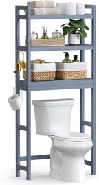 SONGMICS Over The Toilet Storage, 3-Tier Over Toilet Bathroom Organizer with Adjustable Shelf, 10.2 x 24.8 x 66.9 Inches, Space-Saving, Gray UBTS001G01