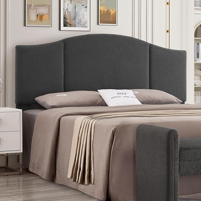 24KF Middle Century Upholstered Foldable California King Size Headboard,Comfortable Boucle Teddy Fabric Headboard King/CA King, 6033-K-Dark Gray