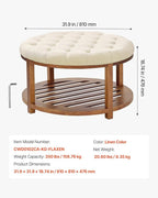 VEVOR Large Round Ottoman Coffee Table, 31.9 Inch Tufted Coffee Table with Solid Wood Shelf Storage, Linen Solid Upholstered Footrest Ottoman for Bedroom Living Room, 350 LBS, Linen Color