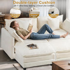 77" Cloud Chenille Sectional Sofa with 2 Ottomans｜Modular Couch with 29.1" Deep Seat｜FSC Solid Wood Frame｜Easy Assembly & 1YR Guarantee｜for Apartment Living Room (Beige, 77 Inch（U）)