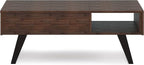 SIMPLIHOME Lowry Lift Top Coffee Table - 48 inch Wide Solid Acacia Wood and Metal Living Room Table in Distressed Charcoal Brown, Modern Industrial Cocktail Table with Hidden Storage and Open Shelf