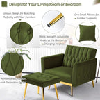 Velvet Accent Chair w/Adjustable Armrests and Backrest, Button Tufted Lounge Chair, Single Recliner Armchair with Ottoman and a Pillow for Living Room, Bedroom,Olive Green