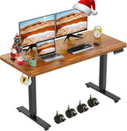 farexon Electric Standing Desk Adjustable Height, 48x 24 Inches Sit Stand Up Computer Desk with Double Metal Hook，4 Memory Preset Heights, 27''-46'' Lifting Range for Home/Office（Brown）