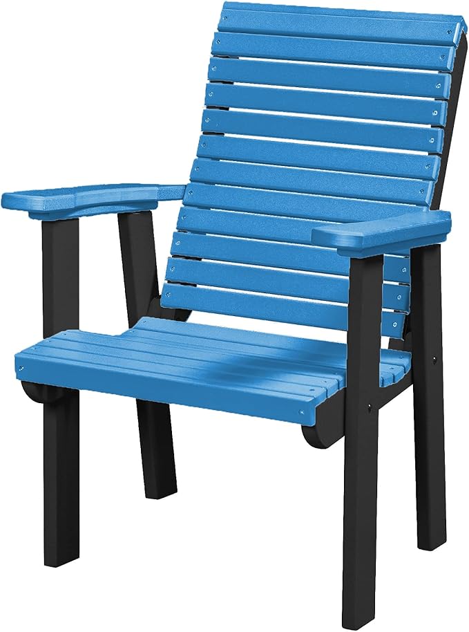 DutchCrafters Modern Horizontal Slat High Back Poly Outdoor Patio Chair (Black & Blue)