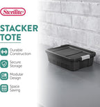 Sterilite 18-Pack Plastic Storage Bins with Lids, Stackable Containers, 10 Gallon, Black