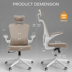 Ergonomic Office Chair with Adjustable Flip-Up Armrests & Lumbar Support - Thickened Cushion Desk Chair with Wheels, Comfy Home Office Computer Chair