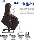 MAEVIS Power Recliner Chair, Lay Flat Sleeping Lift Chairs Recliner for Elderly with Heat and Massage,Comfy Real Breathable Leather Recliners with Dual OKIN Motor for Living Room (Brown)