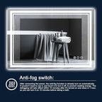 55 x 36 Inch LED Bathroom Mirror with Lights, Backlit and Front Lighted Bathroom Mirrors for Wall, Anti-Fog Dimmable Memory Shatterproof LED Vanity Mirror for Bathroom