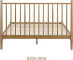 NTC Inno Wooden Bed Frame with Headboard, Solid Oak and Rubber Wood Foundation with Silent Slats and Wood Central Supports, 1000 Lb Capacity, Effortless Assembly, Queen - Teak Look
