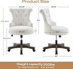 HUIMO Home Office Chair Upholstered Armless Desk Chairs with Wheels Adjustable Height Computer Desk Chair with Wooden Legs Linen Comfortable Swivel for Home Office Study Studio (Beige)