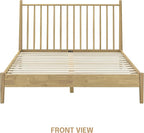 NTC Inno Wooden Bed Frame with Headboard, Solid Oak and Rubber Wood Foundation with Silent Slats and Wood Central Supports, 1000 Lb Capacity, Effortless Assembly, Queen - Sand