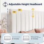 Allewie Queen Size Storage Bed Frame, Vertical Channel Tufted Adjustable Headboard, Velvet Upholstered Platform Bed with 4 Oversized Underbed Drawers, Wooden Slats Support, No Box Spring Needed, White
