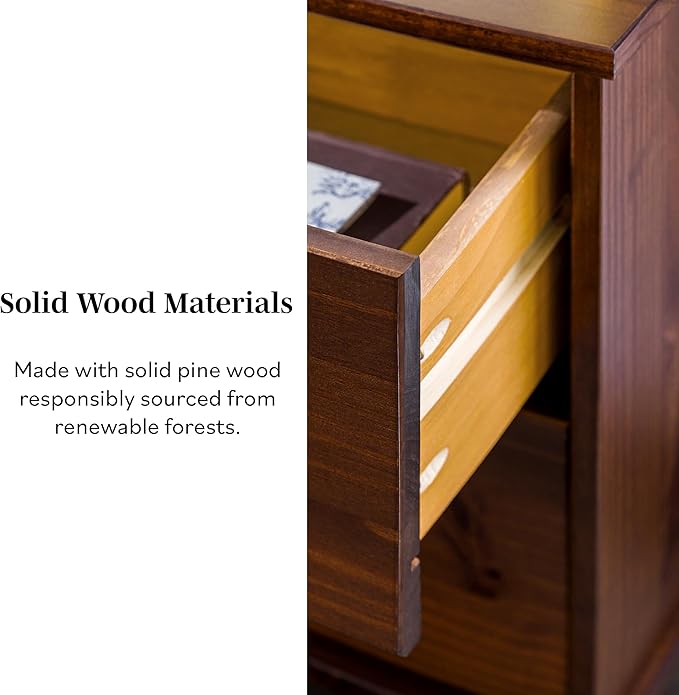 Walker Edison Mid Century Modern Grooved Handle Wood Nightstand Side Table Bedroom Storage Drawer and Shelf Bedside End Table, 2 Drawer, Walnut