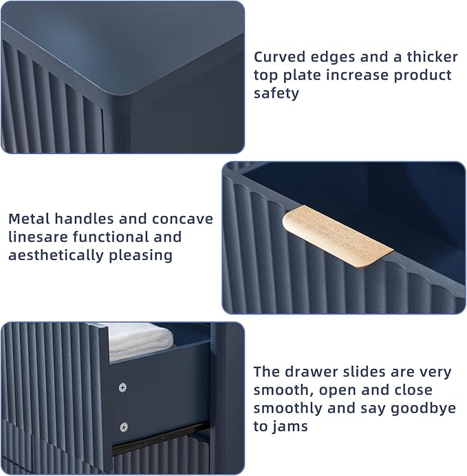 LEYAOYAO Fluted 6 Drawers Dresser Set of 2, 48" Wide Modern Chest of Drawers with Wood Grain Top, Curved Profile Design, Dresser TV Stand, Wooden Drawer Organizer for Bedroom, Living Room,Hallway,Blue