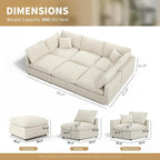 Linen Modular Sectional Sofa Cloud Couch for Living Room,Sleeper Sofa Bed,95.4 Inch Couches Cushion Covers Removable,Cozy Feather Down Sofa for Apartment Beige
