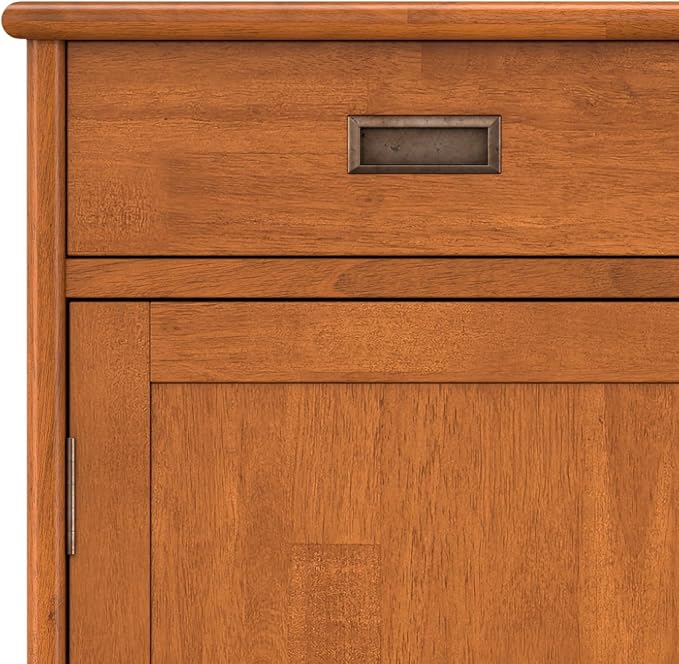 SIMPLIHOME Draper Solid Hardwood 36 inch Wide Mid Century Modern Entryway Storage Cabinet in Teak Brown for The Living Room, Entryway and Family Room