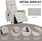 PELUMY Manual Lift Recliner Chair with Massage and Heat for Elderly, Single Motor Electric Lift Chair, Heavy Duty Recliner with USB Charging & Side Pockets (Chenille, Beige)