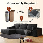 107.5" Boneless L-Shaped Modular Sectional Sofa Couches for Living Room, Corduroy Upholstered Couch with Deep Seat, Large 2-Seater Cloud Sectional Couch, No Assembly, (Black, Left Facing Chaise)