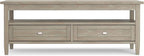 SIMPLIHOME Warm Shaker Coffee Table - 48 inch Wide Solid Wood Cocktail Table in Distressed Grey, Transitional Living Room Table with 2 Storage Drawers and Open Shelf for Sitting Area or Lounge