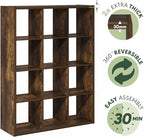Furinno Cubicle Book Shelf, 12-Cube Thick Frame Bookshelf, Reversible Bookcase with Open Back, 14.6 x 43.8 x 58, for Living Room, Bedroom, Home Office, Amber Pine