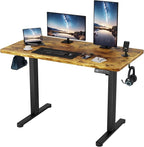Shahoo 45.2 Inch Standing Desk, Electric Height Adjustable Computer Desks with Hook and Cable Hole, Rustic Brown