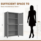 Nuturelly Bathroom Floor Storage Cabinet, Bathroom Organizers and Storage with Top Board & Metal Handles for Kitchen, Grey