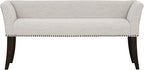 Madison Park Accent Bench for Living Room, Upholstered with Nailhead Trim, & Padded Seat Entryway Bench Small, End of Bed Bench with Back, 49.5" W x 19.25" D x 23" H, White Cream