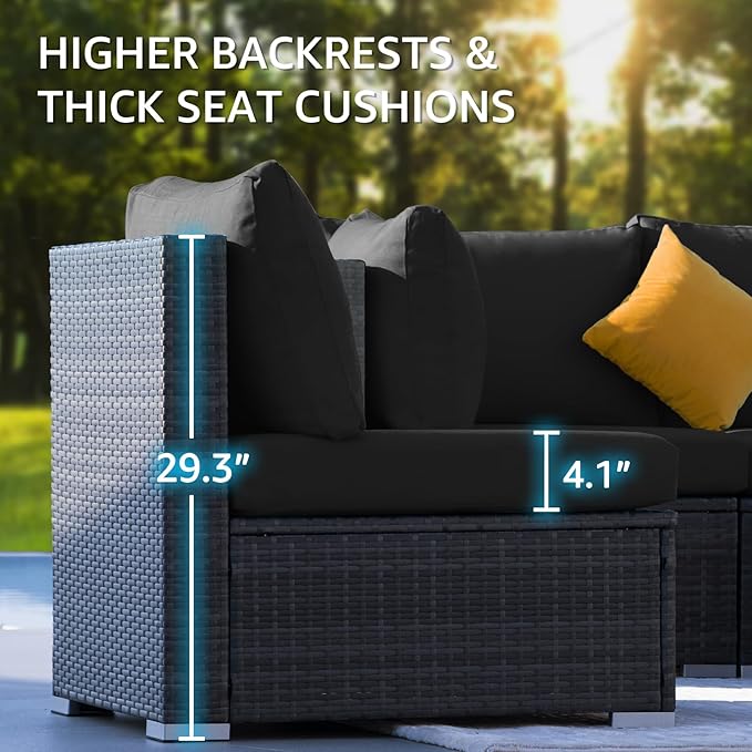 NICESOUL 13 Piece Outdoor Wicker Furniture with Firepit and Chaise Lounge, Big Heavy Weight Full Size Outdoor Set with Loungers, 10-Seats Patio Sectional Seating Group for Pool, Back Yard, Grey&Black