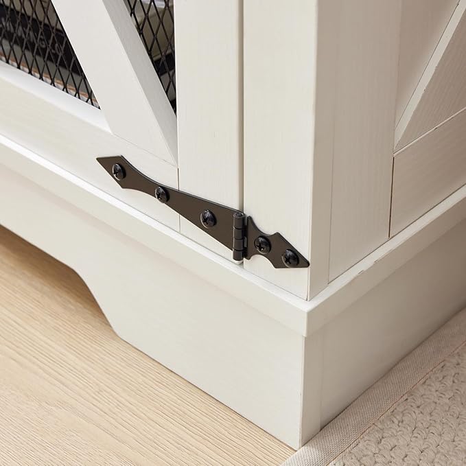 White Farmhouse End Table Set of 2, 24" Wood Sofa Side Table with Charging Station, Nightstand with Mesh Barn Door for Living Room, Square