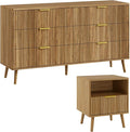 LYNSOM Fluted Dresser and Nightstand Sets 2 Piece, 1-Drawer Nightstands and 6-Drawers Dresser, Wood Bedroom Furniture Set for Home, Bedroom, Hallway, Natural Oak