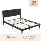 Full Size Platform Bed Frame with Velvet Upholstered Headboard and Sturdy Wooden Slats Support,Mattress Foundation，Easy Assembly, No Box Spring Needed,Slip Resistant (Black, Full)