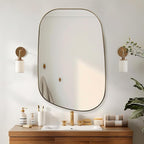 ANDY STAR Gold Bathroom Mirror, 24"x36" Brushed Brass Asymmetrical Wall Mirror in Stainless Steel Metal Frame, Unique Vanity Mirror with Modern Curved Design, Ideal for Bathroom, Bedroom, Entryway