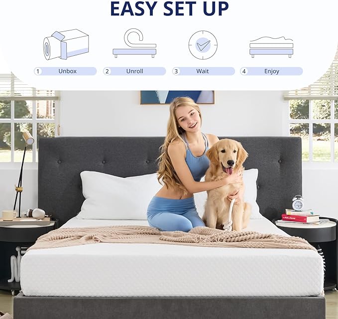 King Mattress 10 Inch Green Tea Memory Foam Mattress for Cool Sleep & Pressure Relief, Medium Feel Support,Fiberglass Free, Bed in a Box, Removable Washable Cover, CertiPUR-US Certified
