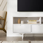 Walker Edison Millie Mid Century Modern 3 Drawer Solid Wood Low Stand for TVs up to 65 Inches, 58 Inch, White