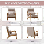 Accent Chair Mid Century Modern Chair Linen Fabric Living Room Chairs with Solid Wood Frame Comfy Upholstered and Lumbar Pillow Reading Side Chair Easy Assembly for Bedroom (2, Beige)