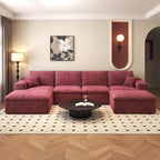 136.6'' U-Shaped Modern Modular Sectional Cloud Couch Whit Ottoman, 4-Seat Chenille Deep-Seat Sofa with Pillow for Living Room, Bedroom, Apartment, Wine Red